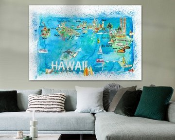 Hawaii USA Geïllustreerde kaart met bezienswaardigheden en hoogtepunten van Markus Bleichner