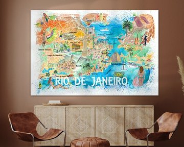 Geïllustreerde plattegrond van Rio de Janeiro met de belangrijkste bezienswaardigheden en hoogtepunt van Markus Bleichner