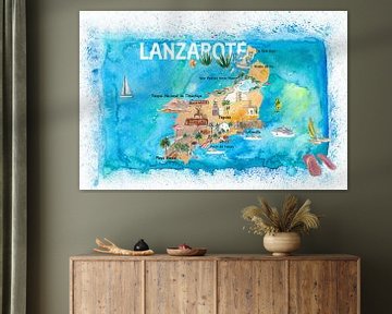 Lanzarote Canarias Spanje Geïllustreerde kaart met landkaarten en hoogtepunten van Markus Bleichner