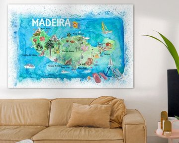 Geïllustreerde kaart van het eiland Madeira Portugal met bezienswaardigheden en hoogtepunten van Markus Bleichner