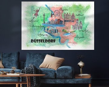 Düsseldorf Duitsland Geïllustreerde kaart met hoofdstraten, bezienswaardigheden en hoogtepunten van Markus Bleichner