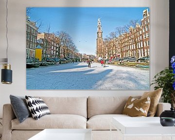 Winter in Amsterdam op de Prinsengracht met de westerkerk van Eye on You