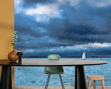 Sailing on the Westerschelde under a dark cloudy sky (painting) by Art by Jeronimo