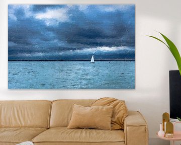 Sailing on the Westerschelde under a dark cloudy sky (painting)