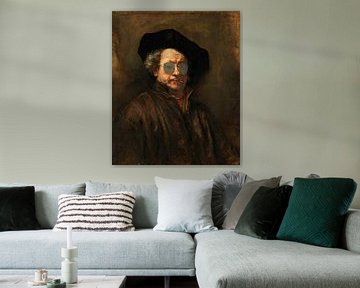 Rembrandt avec des lunettes de soleil et des mégots de cigarette