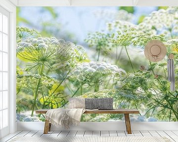 Field of flowers with white umbelliferous flowers by Anouschka Hendriks