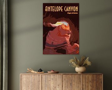 Vintage Poster Antelope Canyon, Page Arizona USA van Discover Dutch Nature