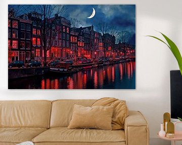 Stadsgezicht van Amsterdam met halve maan in Nederland van Eye on You