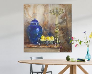 Peinture à l'huile Vase chinois bleu