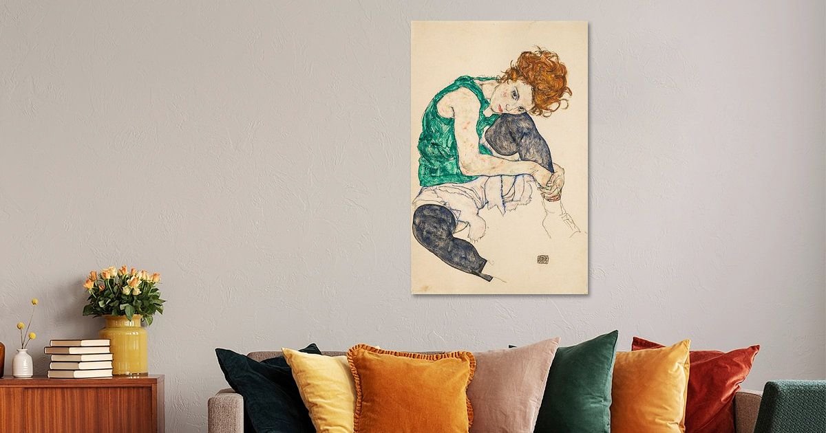 Impression artistique for Sale avec l'œuvre « Deux femmes embrassant (1913) par Egon Schiele » de l'artiste SFTStudio