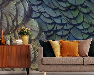 Details of the wing and breast feathers of a Kea (Nestor notabilis) by Beschermingswerk voor aan uw muur