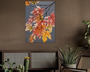 Takken met bladeren in pastel kleuren van de herfst van Tony Vingerhoets
