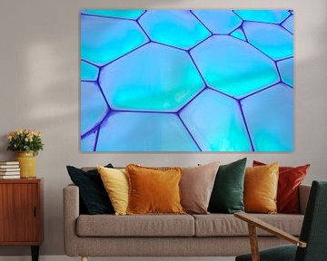 Frame with aqua blue translucent Perspex panels by Tony Vingerhoets