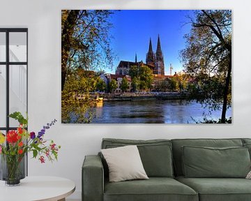 Regensburgse Dom met promenade en Donau van Roith Fotografie