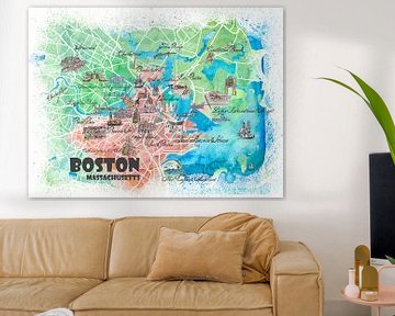 Boston Massachusetts USA Illustrierte Karte mit den wichtigsten Straßen, Sehenswürdigkeiten und High von Markus Bleichner