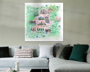 Atlanta Georgia USA Illustrierte Karte mit den wichtigsten Straßen, Sehenswürdigkeiten und Highlight von Markus Bleichner