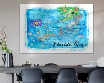 Florida Keys Key West Marathon Key Largo Geïllustreerde reisposter Favoriete kaart Toeristische hoog van Markus Bleichner