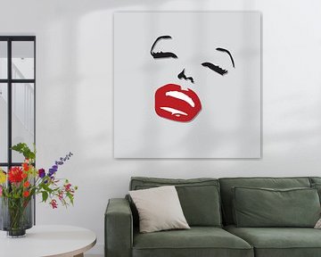 Marilyn monroe tekening zwart wit met rode lippen van sarp demirel