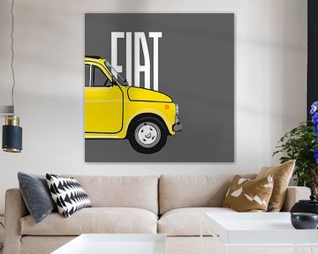 Gele Fiat 500 op grijs van Jole Art (Annejole Jacobs - de Jongh)