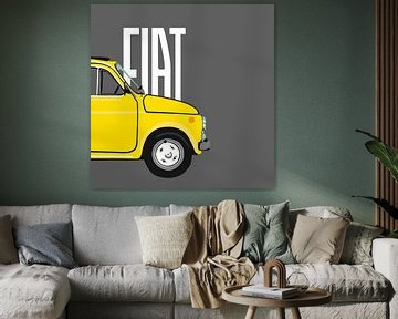 Gelber Fiat 500 auf grau von Jole Art (Annejole Jacobs - de Jongh)