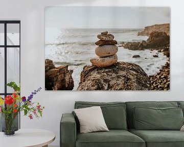 Stacked stones on the beach in Portugal | Nature photography | Stones by the ocean by FotoMariek