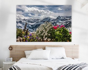 Alpenlandschap met bloemen van Martine Dignef