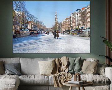 IJspret op de Prinsengracht in Amsterdam met de Westerkerk van Eye on You