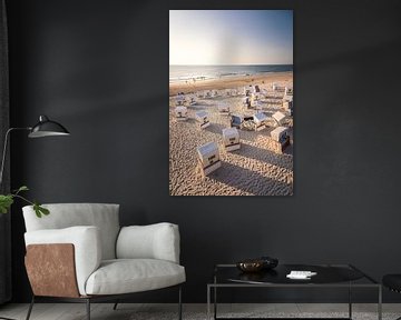 Chaises de plage à la Rote Kliff de Kampen au coucher du soleil, Sylt sur Christian Müringer