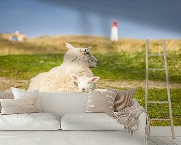 Schapen met vuurtoren op Sylt van Christian Müringer