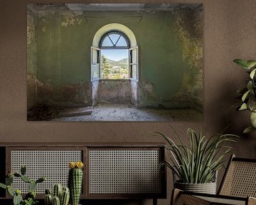 Window overlooking the Italian mountains