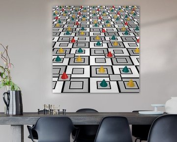 abstraktes Wandmotiv mit farbigen Kegeln von Stefanie Keller