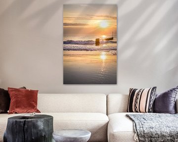 Old groynes on the beach at sunset, Sylt by Christian Müringer