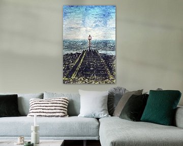Lichtbaken voor de kust van Vlissingen (Zeeland) (schilderij) van Art by Jeronimo