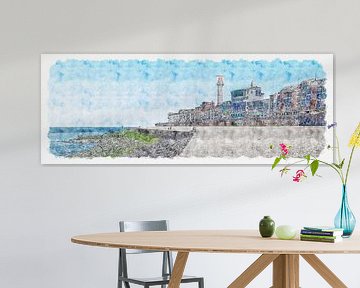 Glooiing en boulevard van Vlissingen (panorama aquarel) van Art by Jeronimo