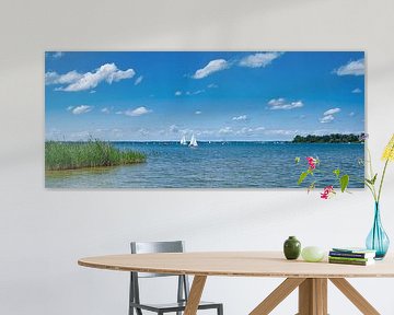 panorama of the Chiemsee in Bavaria with a lot of small sailing boats by C. Nass