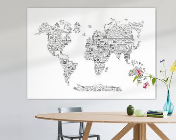 Fine Line World Map en noir et blanc sur AMB-IANCE .com
