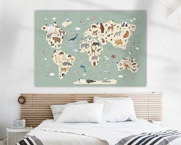 World Map with Animals van AMB-IANCE .com