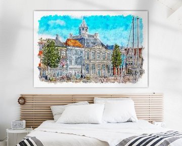 Het Lampsinshuis (Nieuwendijk, Vlissingen) (aquarel) van Art by Jeronimo