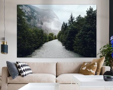 Wilder Fluss, Lauterbrunnen, Schweiz | Dunkle Reisefotografie | Landschaft im Wald von Ilse Stronks | Lines and light inspired travel photography