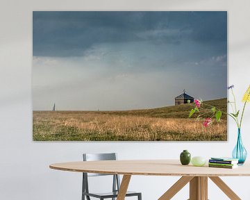 The IJsselmeerdijk near Hindeloopen and the well house by Harrie Muis