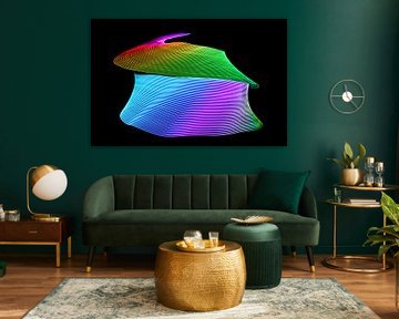 Abstract round structure of colored light painting in front of black background paint background