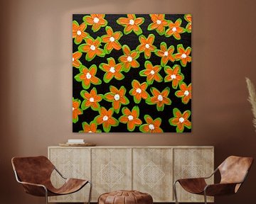 Bloemen retro oranje groen bruin van Bianca ter Riet