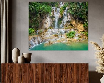 Beautiful waterfall Kuang Si in the forest, Laos by Rietje Bulthuis
