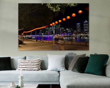 City skyline by night, Brisbane, Queensland - Australië van Ginkgo Fotografie