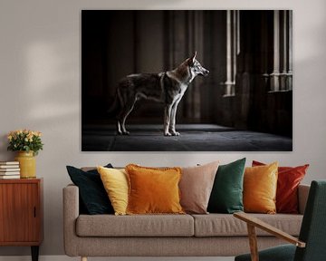 Wolf dog in a beautiful dark architecture by Lotte van Alderen