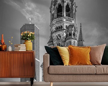 BERLIN Kaiser Wilhelm Memorial Church with bus | colorkey