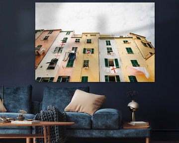 Gekleurde huisjes aan de Italiaanse Amalfi kust, Cinque Terre, Portovenere, Italië van Evelien Lodewijks