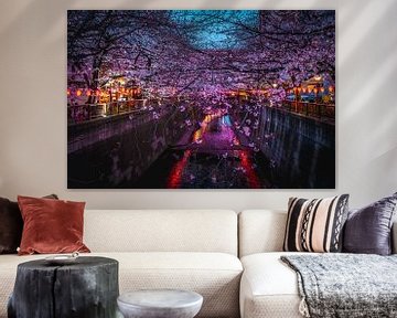 Meguro river with sakura and lights by Mickéle Godderis
