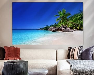 Strand van het eiland Praslin, Seychellen van Henny Hagenaars