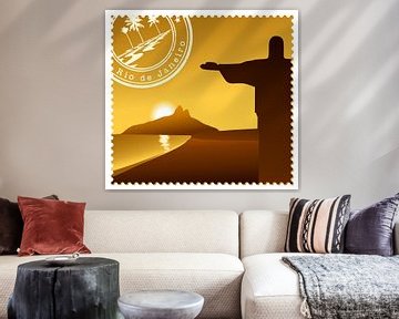 Postzegel 'Rio de Janeiro' bij zonsondergang van Henny Hagenaars